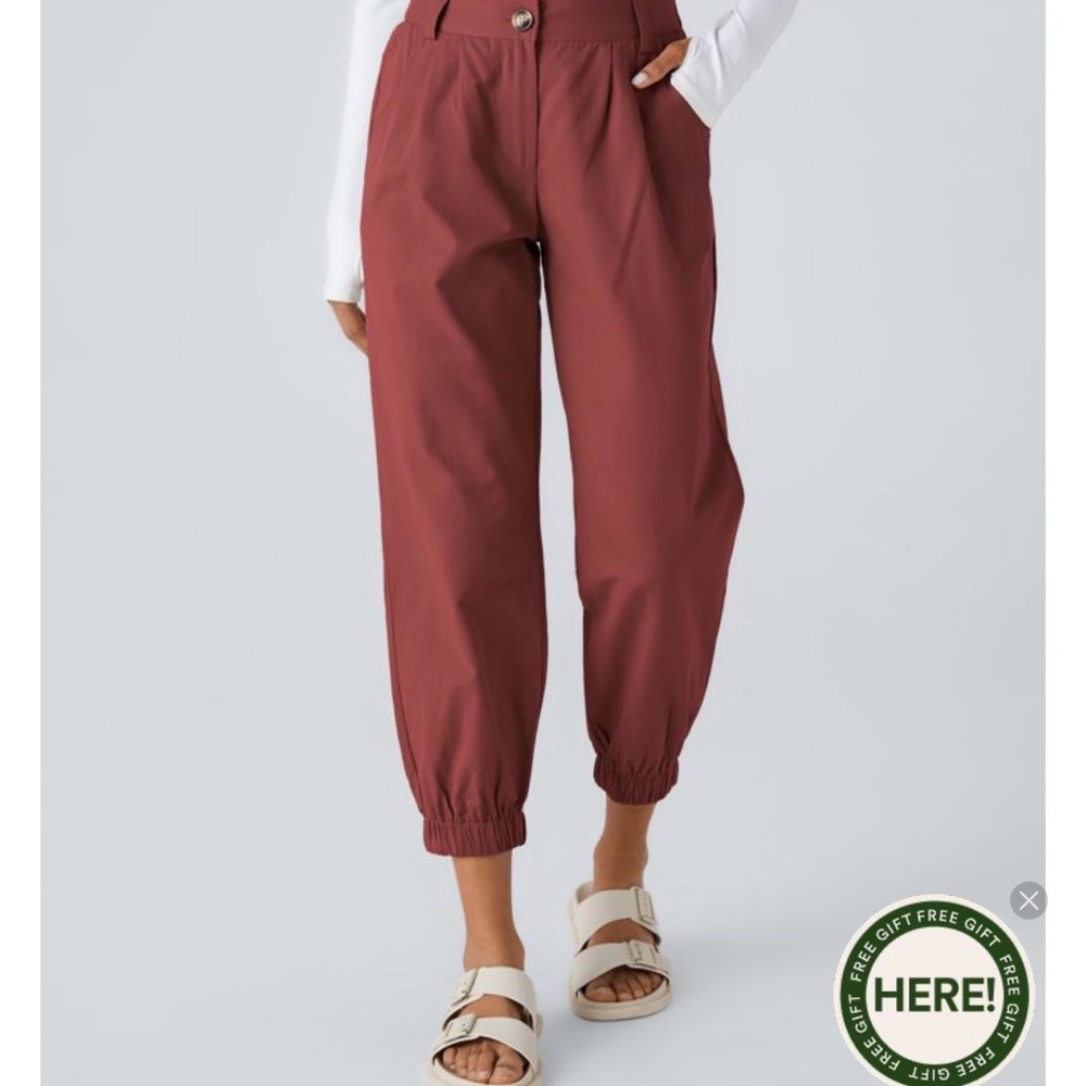 High-Rise Elastic Cuff Cargo Jogger Pants in brick red from Halara XL